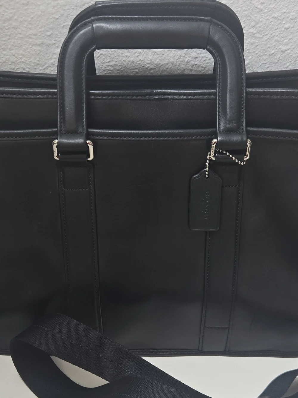 Coach Black Nylon & Leather Briefcase with Adjustable Strap